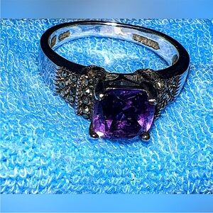 Elegant Amethyst and Marcasite Sterling Silver Ring